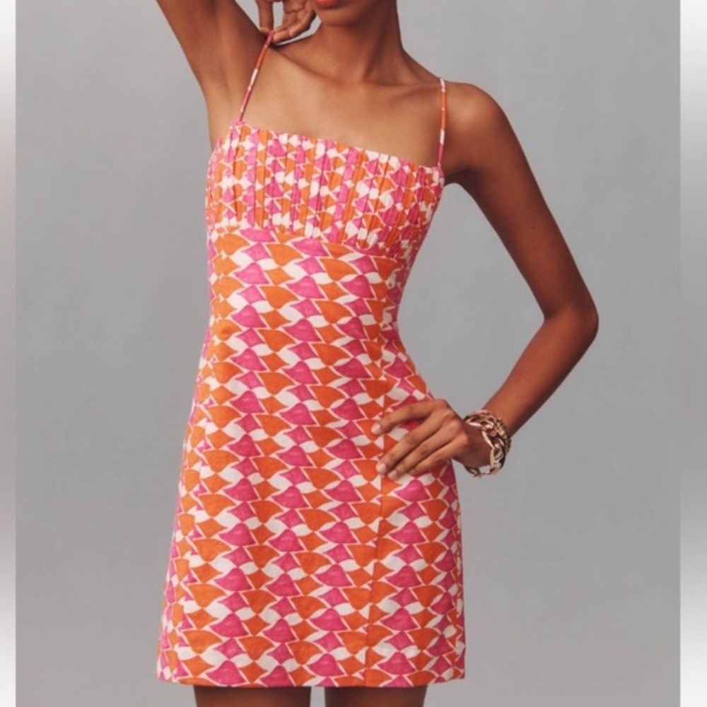 Anthropologie Vibrant Pink and Orange Mini Dress